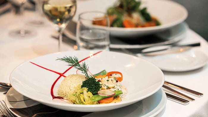 A main meal served in the Panorama restaurant on Spirit of the Rhine